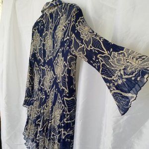 Blue & White, Draped, Crinkled, Sheer Bell Sleeve - Lindi - Size M - NEW/Tags